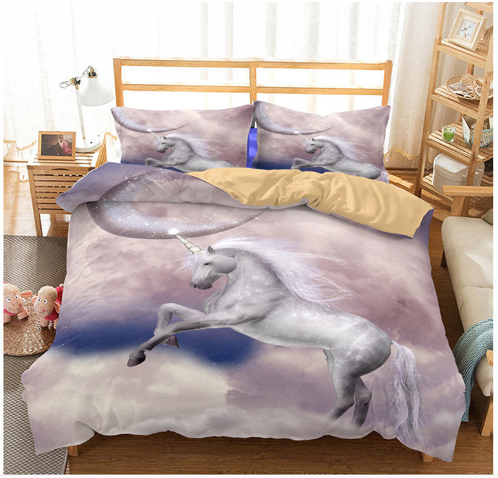 3D Cartoon Kids Flower Unicorn Bedding Set Quilt Cover Quilt Duvet Cover ,Pillowcases Personalized  Bedding,Queen, King ,Full, Double 3 Pcs