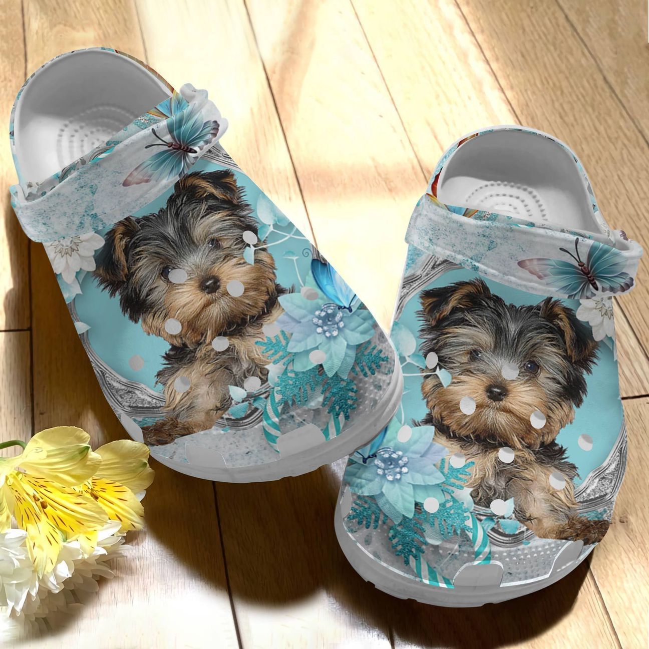 Yorkie Personalized Clog, Custom Name, Text Yorkie Blue Butterfly, Fashion Style For Women, Men, Kid, Print 3D