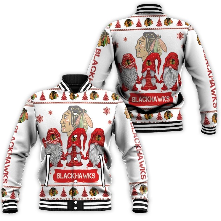 Chicago Blackhawks Gnomes Ugly Christmas Baseball Jacket