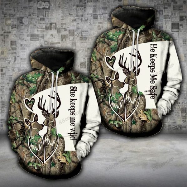 Deers Wild Safe Forest Couple Hoodie