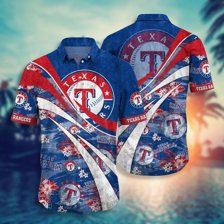 Texas Rangers Red Wave Aloha Shirt
