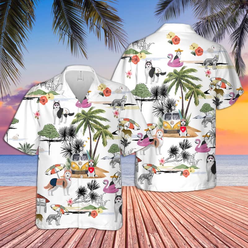 Unisex Husky Beach Hawaiian Shirt