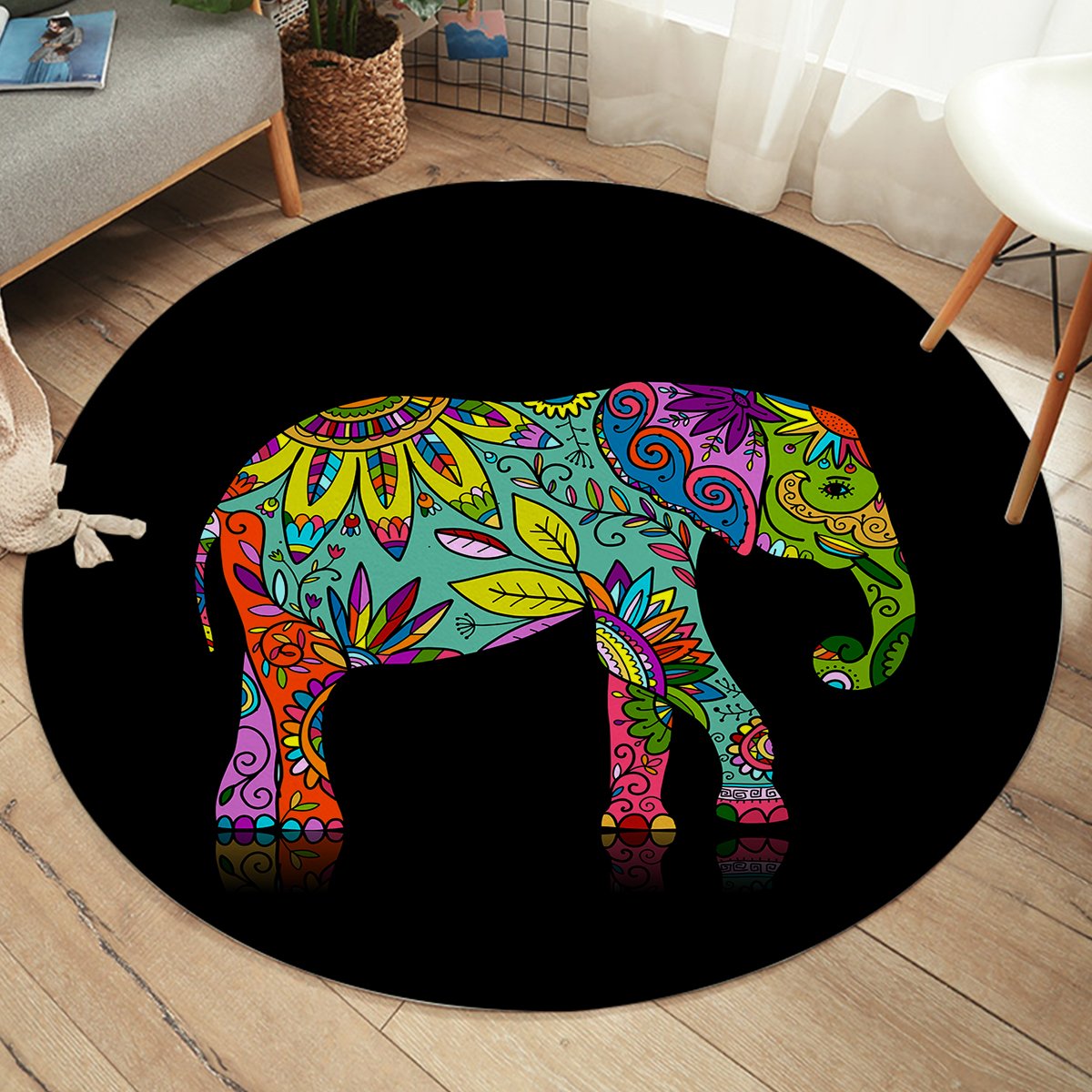 Stylized Elephant SW2014 Round Rug