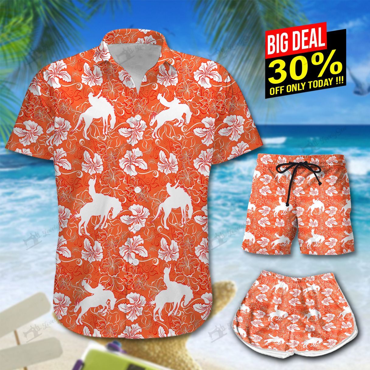 Bareback Bronc Orange Hawaiian Shirt Shorts Ha91359