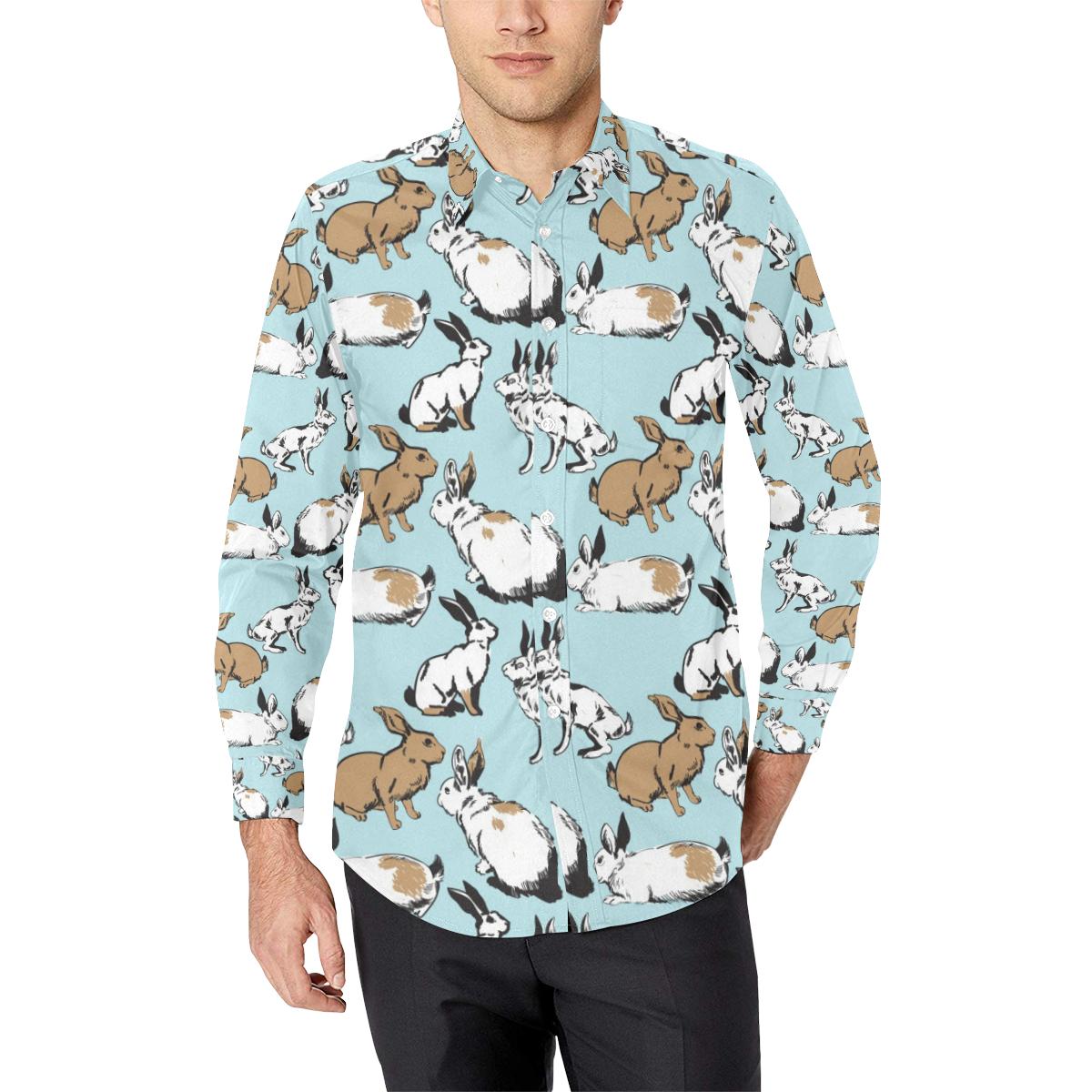 Rabbit Pattern Print Design Rb018 Long Sleeve Dress Shirt