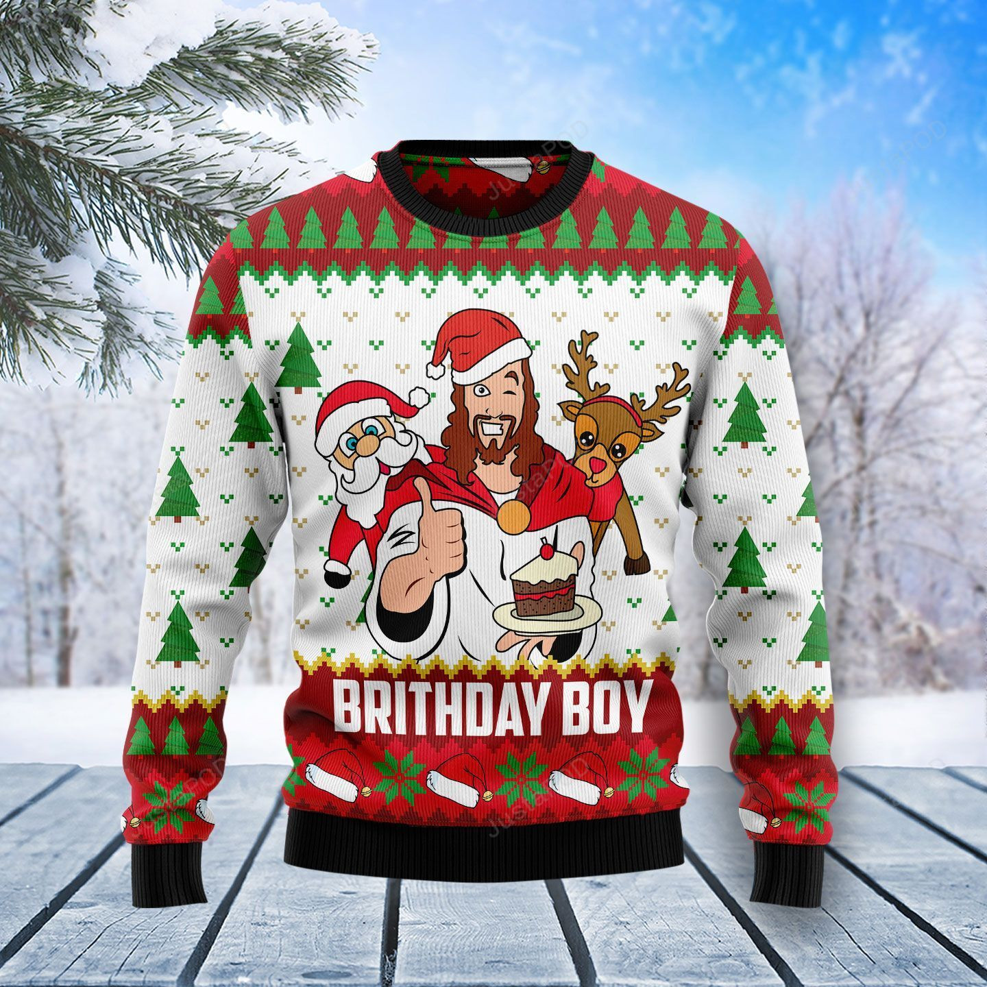 Birthday Boy With Santa Ugly Christmas Sweater 2021 For Women Men Couple Family Funny Cute Plus Size