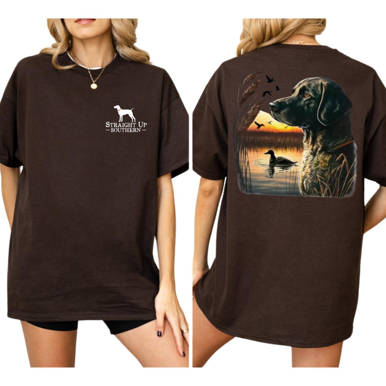 Straight Up Southern T-Shirt – Featuring A Hunting Dog And Sunset Scene , Rustic Outdoor-Themed Apparel , Casual Wear For Men And Women