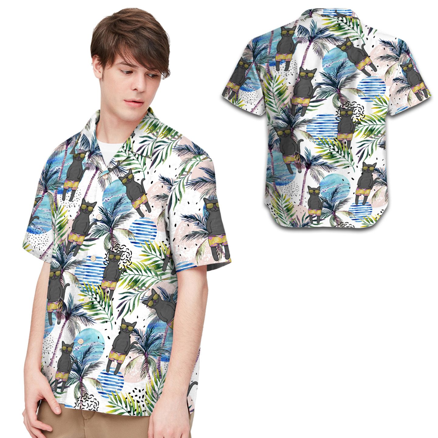 Black Cat And Beach Men Hawaii Shirt For Pet Lovers In Daily Life Ha51201