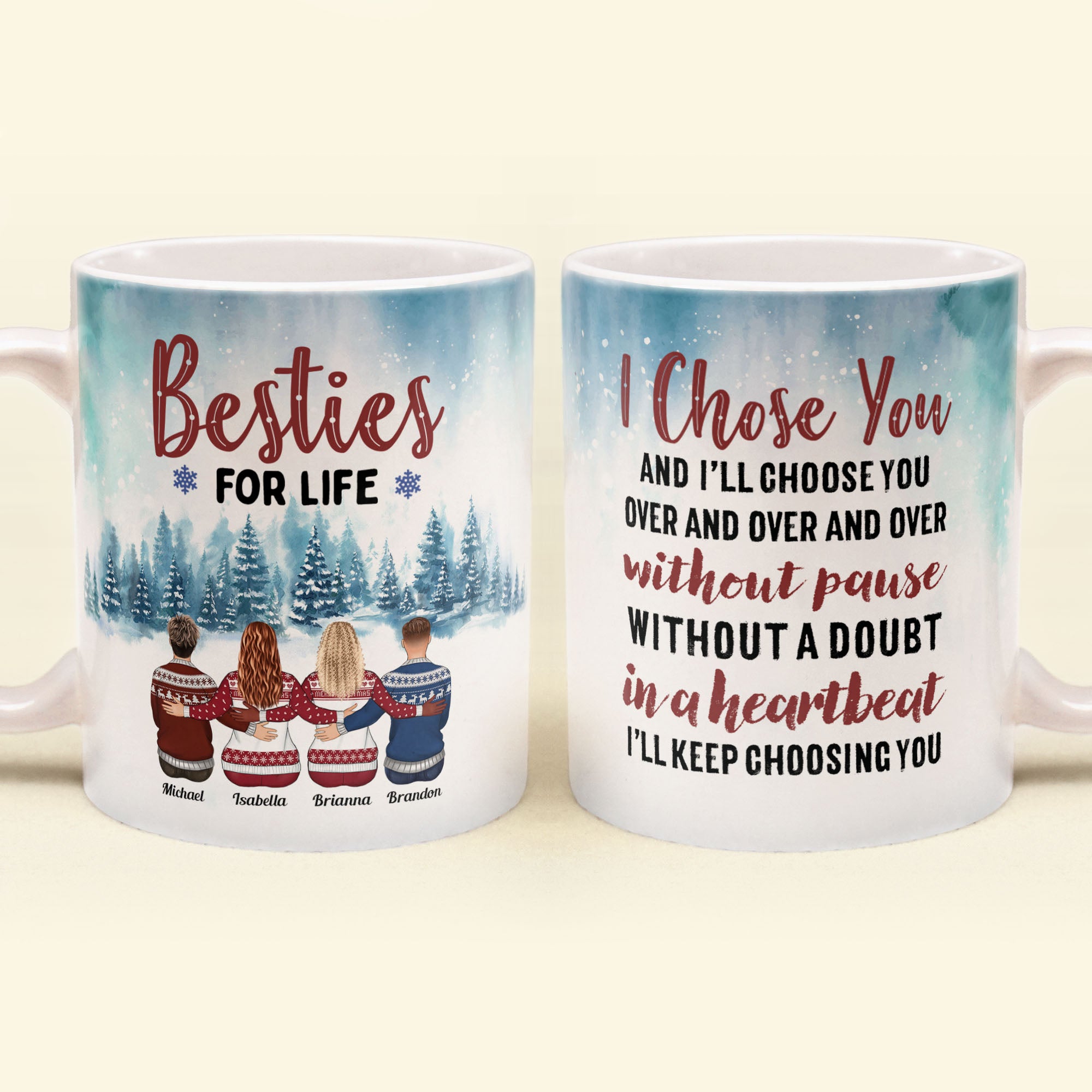 Besties For Life – Personalized Mug – Christmas Gift For Friends – Ugly Sweater Friends