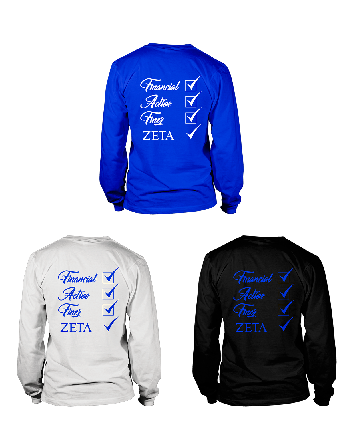 Zeta Phi Beta Bling Long Sleeve Finer Z Hair Design T-Shirt