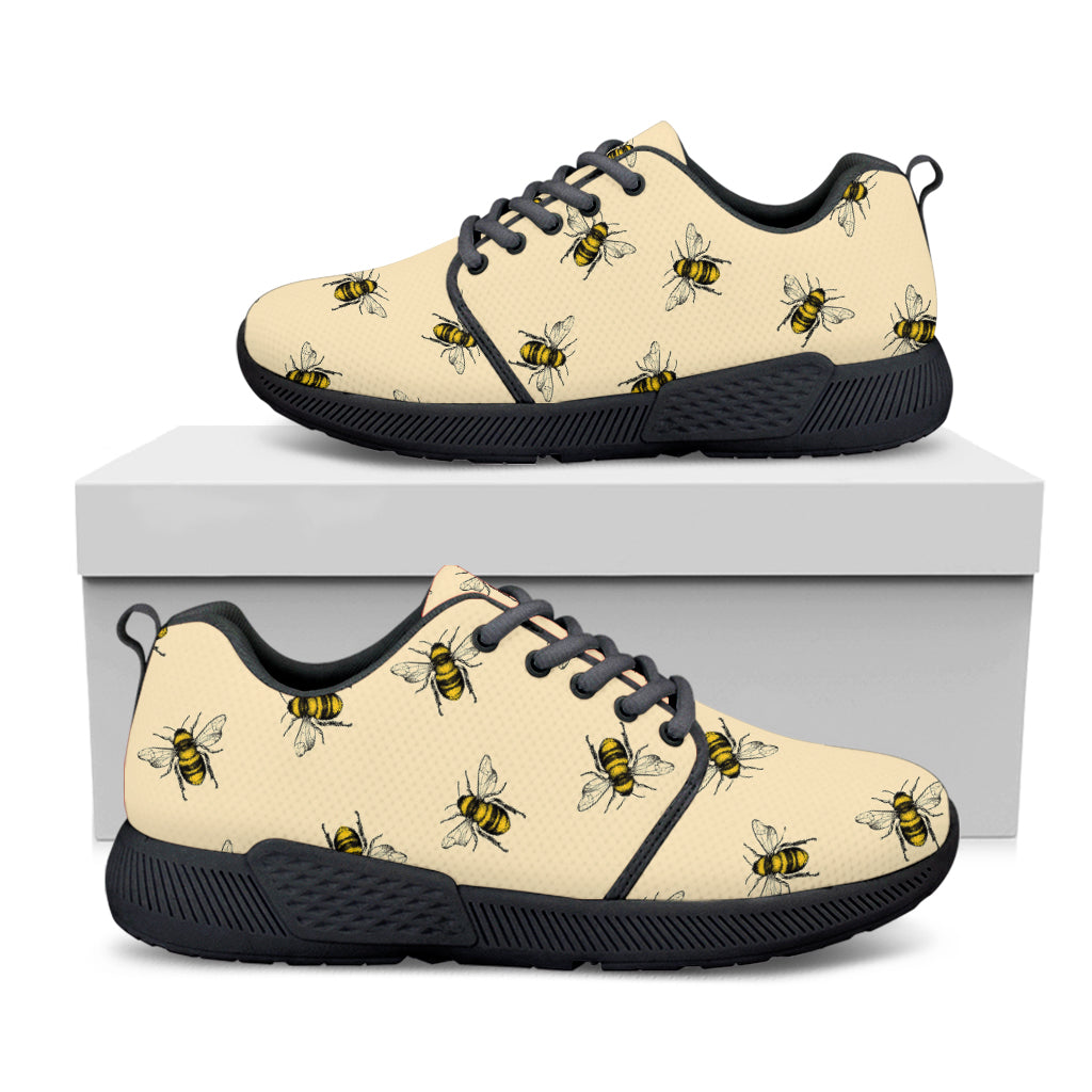 Vintage Bee Pattern Print Black Athletic Shoes