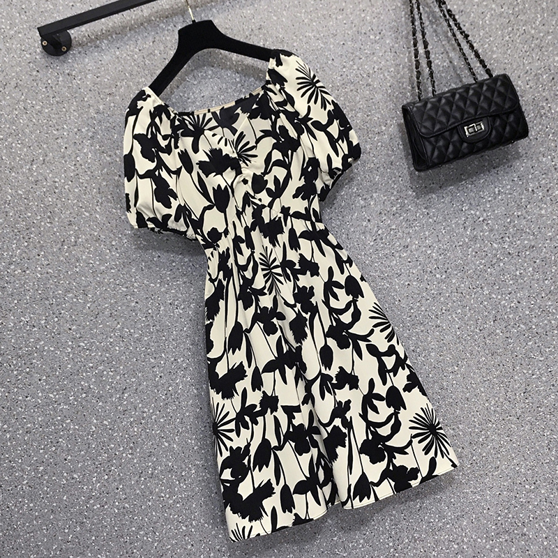 Summer White Floral Chiffon Square Collar Mini Dress Women Korean Vintage Casual Party Vestidos 2022 New Elegant Bodycon Dresses alx