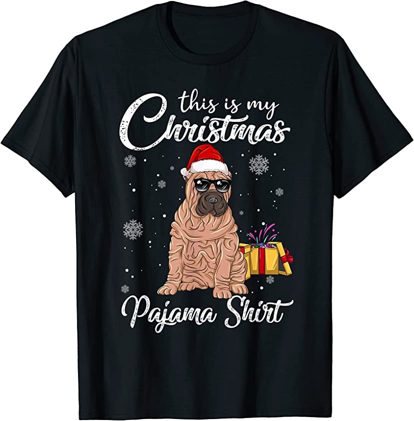 Cute Shar pei Puppy Wearing Christmas Hat Holiday T-Shirt