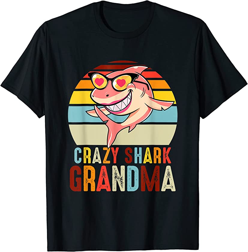 Crazy Shark Grandma For Birthday Retro Line Pajamas T-Shirt