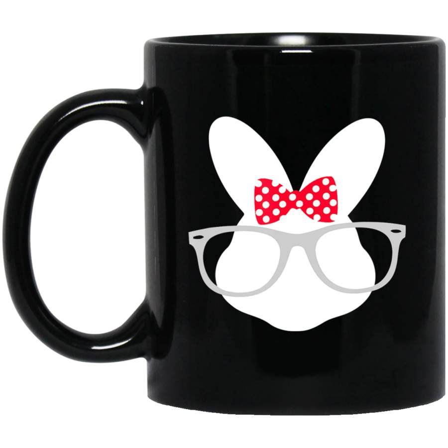 Nerd Bunny Wearing Glasses And Red Bow Happy Easter Day 11oz 15oz Black Mug Happy Easter Day Funny Colors Eggs Bunny Ears Peeps Cute