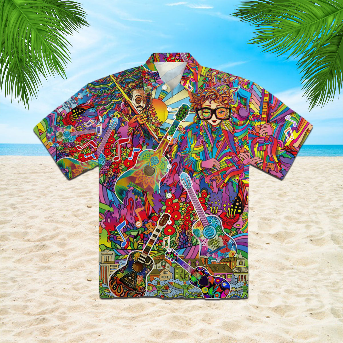 Oragontee Hippies Guitar Hawaii Shirt For Men Women Adult Ha67002