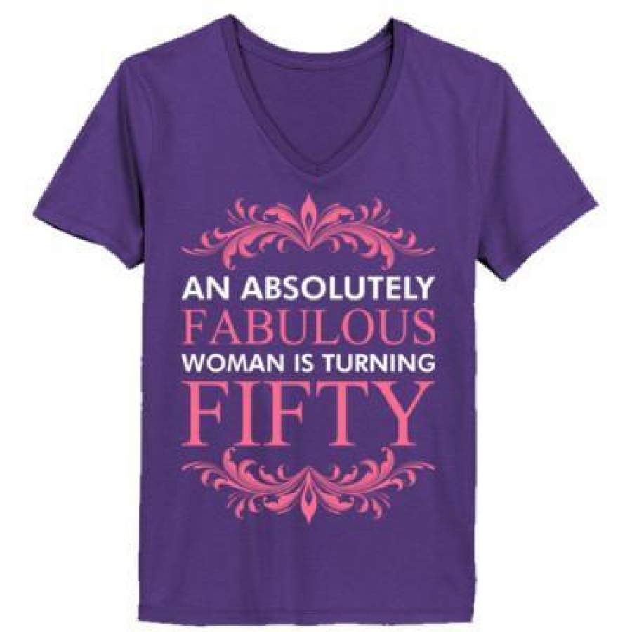 AGR An Absolutely Fabulous Women Is Turning Fifty – Ladies’ V-Neck T-Shirt