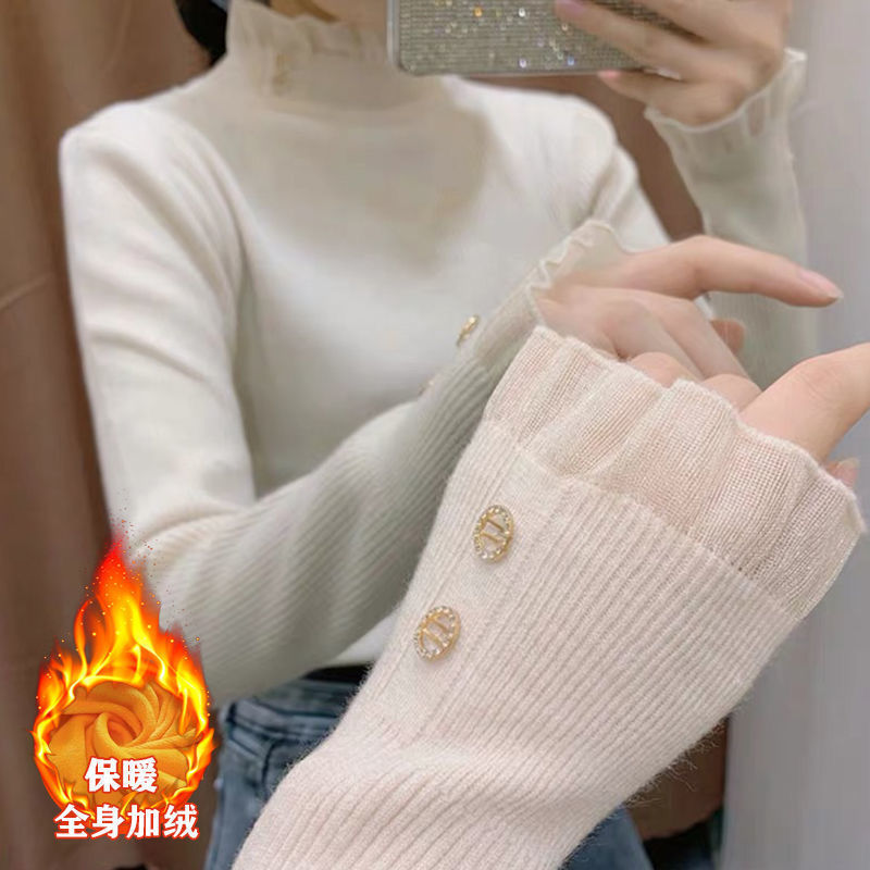 Woman Sweaters Chandails Lace Sweater Women’s Half Turtleneck Sweater Fall/Winter Slim Inner Wear alx