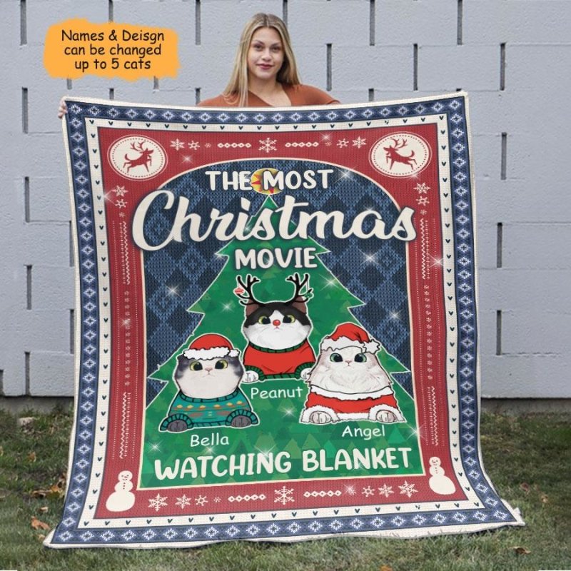 This Cat Mom Personalized Christmas Blanket