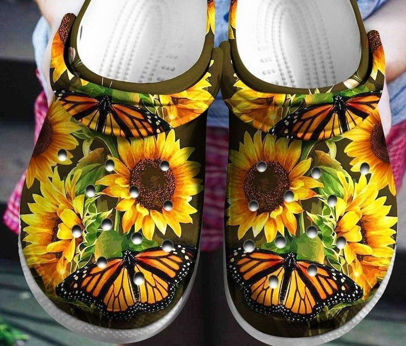 Butterflies Hippie Sunflowers Gift Hippie Girl Rubber clog Shoes Comfy Footwear