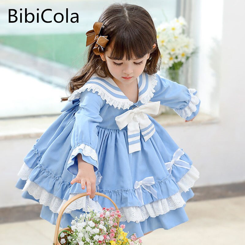 Baby Girl Princess Lace Dress Spring Autumn Child Vintage Embroidery Birthday Party Costume long sleeves Dress Child Clothes alx