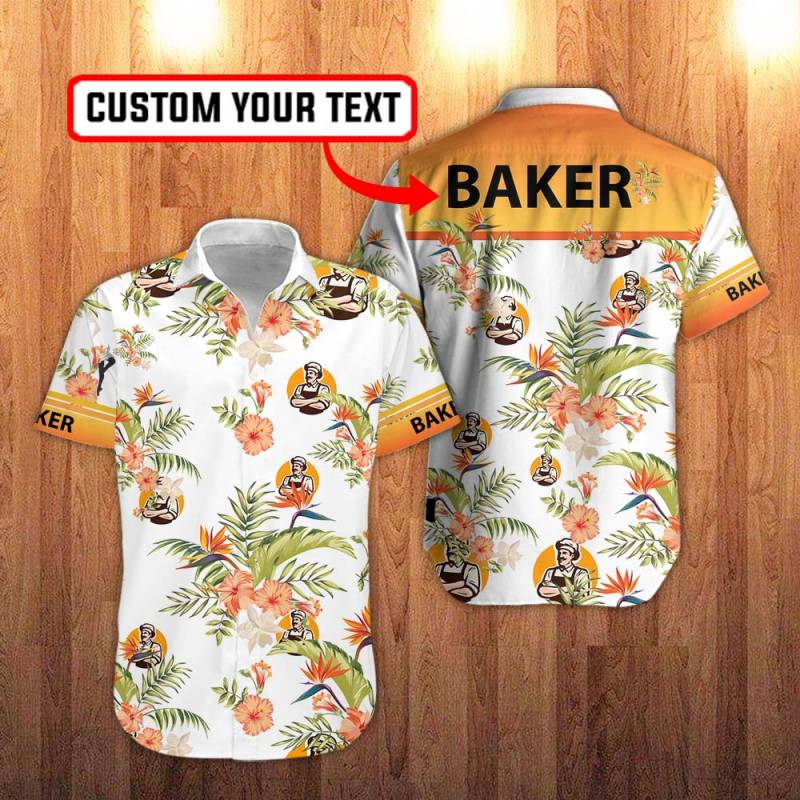 Baker Floral Hawaiian Shirt in White And Hawaiian Hibiscus Flower Personalization 3D Full Print Button Shirt