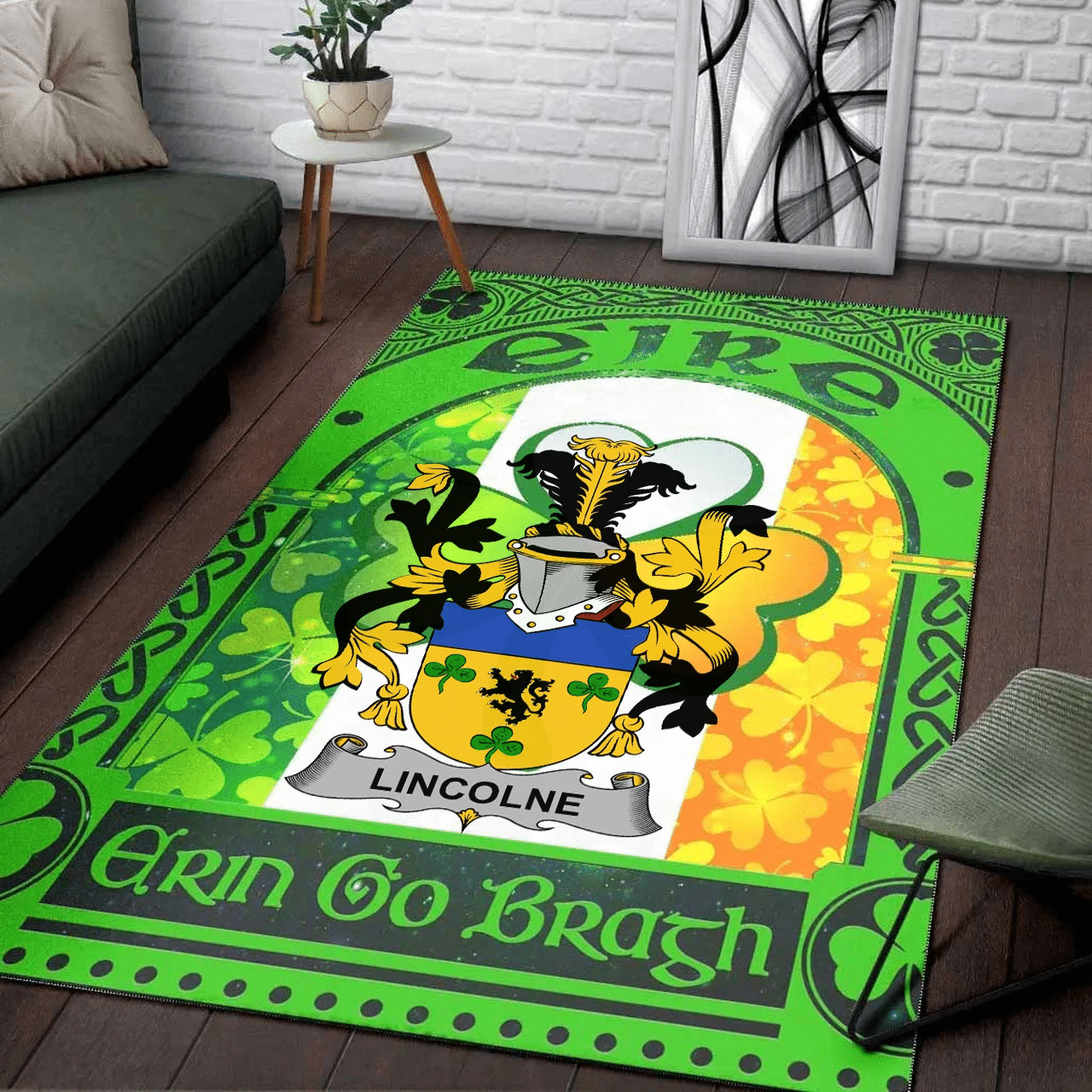 Themazicc Ireland Area Rug – Lincolne Family Crest Area Rug – Irish Shamrock With Ireland Flag A7