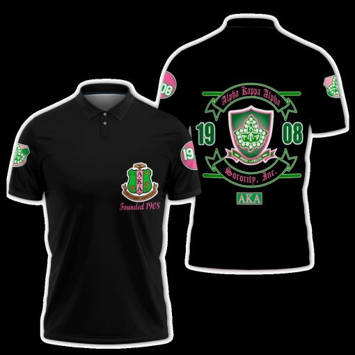 Alpha Kappa Alpha Soror Inc 1908 Black Polo Shirt