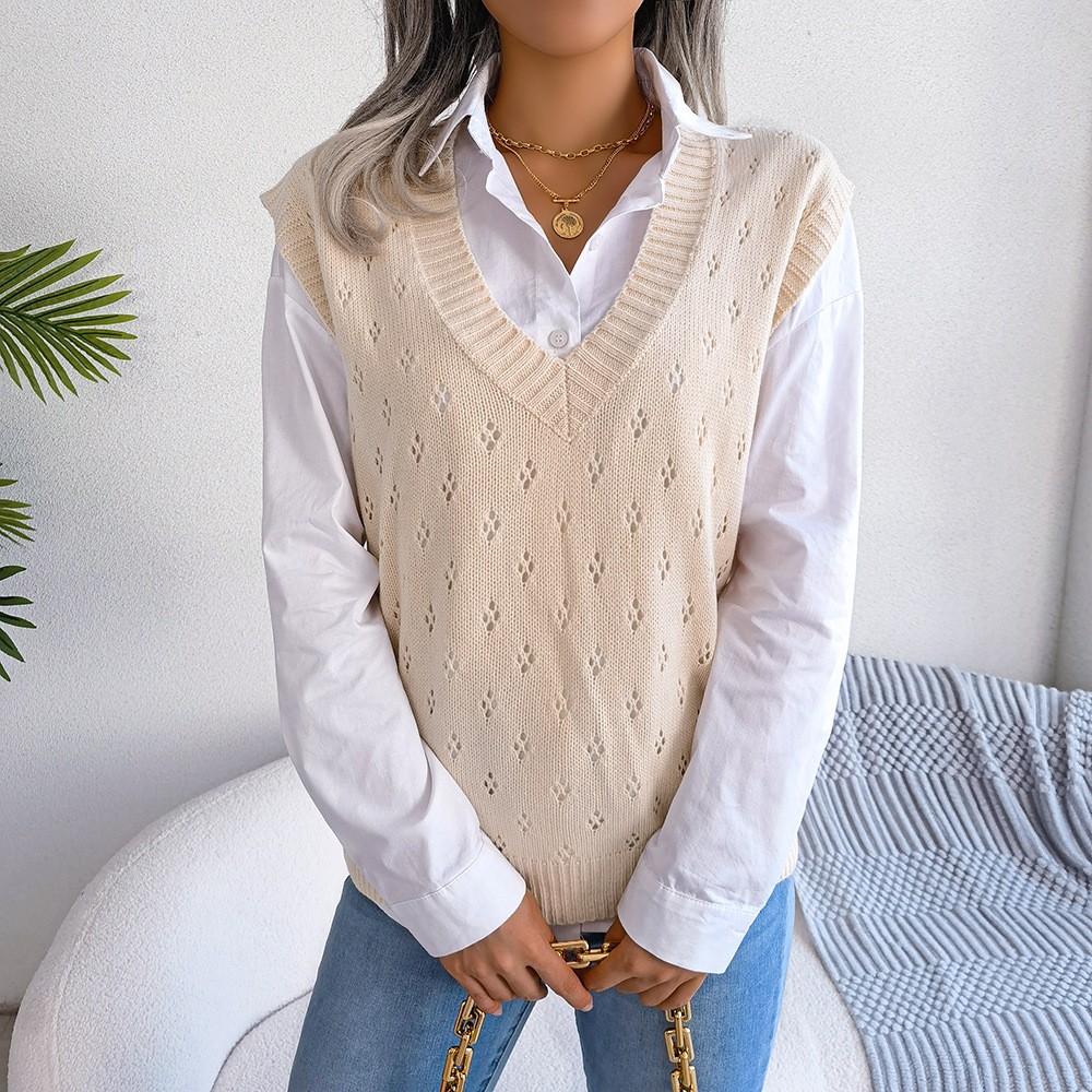 Womens Sweater Vest V Neck Sleeveless Knitted Vest College Style Pullover Y2k Style Oversized Knitwear Retro Jumpers Streetwear alx