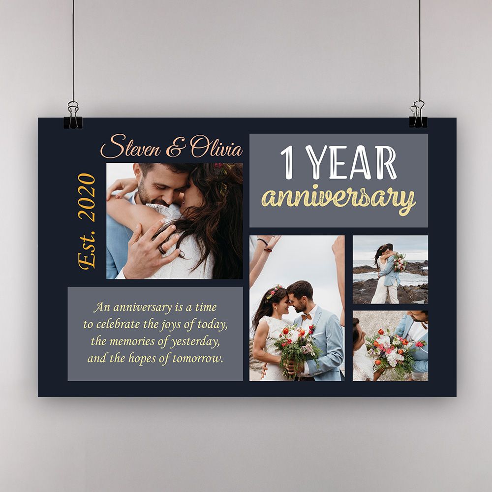 Personalized Photo 1St Wedding Anniversary Gifts Poster For Couple, Parents, Wife & Husband, Him, Her
