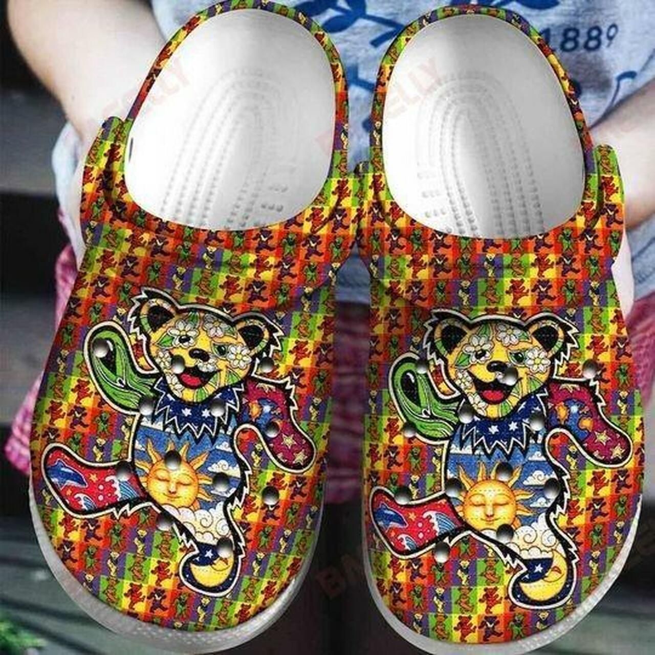 Colorful Sun Grateful Dead Gift For Lover Rubber Crocs Crocband Clogs, Comfy Footwear