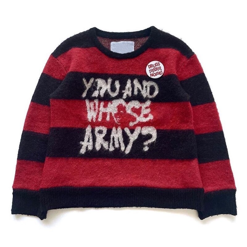 Striped Sweaters Men’s Punk Unisex Sweater Autumn Hollow Letter Broken Jumper Loose Oversized Pullouvers Harajuku Streetwear Y2k alx