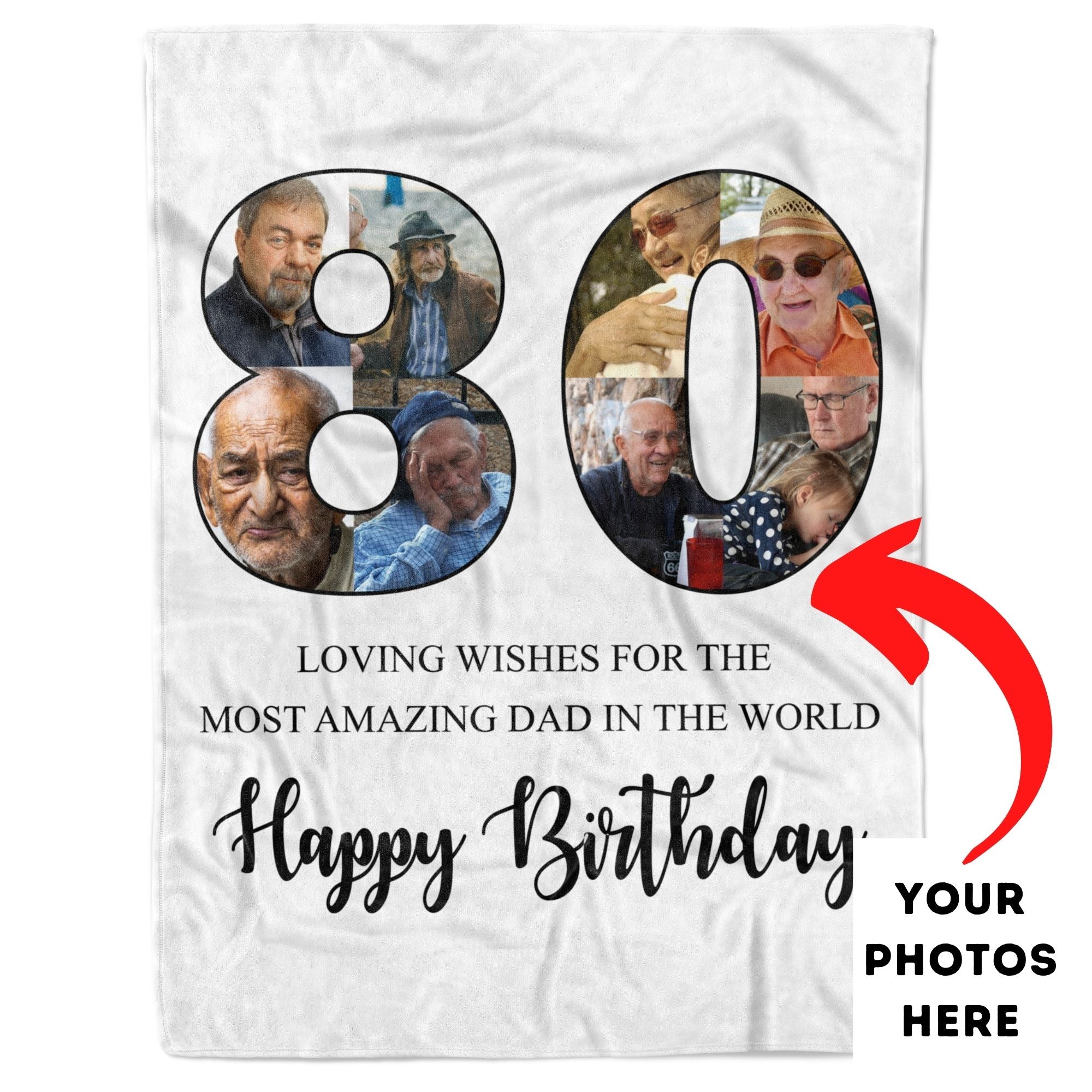 Custom 80Th Birthday Photo Blanket Gift