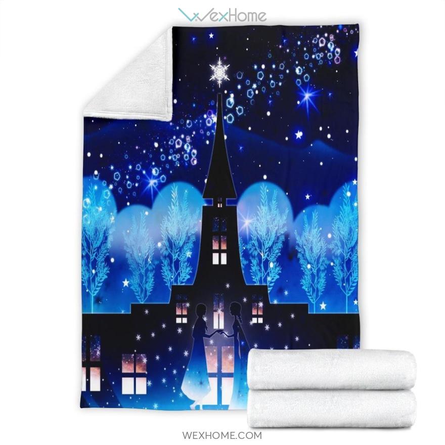 Elsa And Anna Frozen Castle At Night Premium Blanket