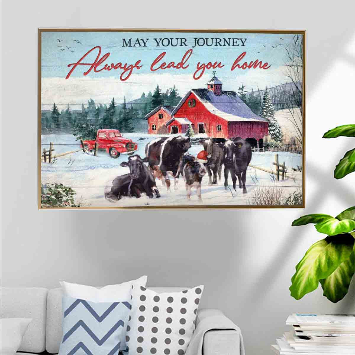 Christmas Holiday Cow Poster – May Your Journey Always Lead You Home Canvas Home Decoration Christmas Gifts For Farmer – Gigo Smart