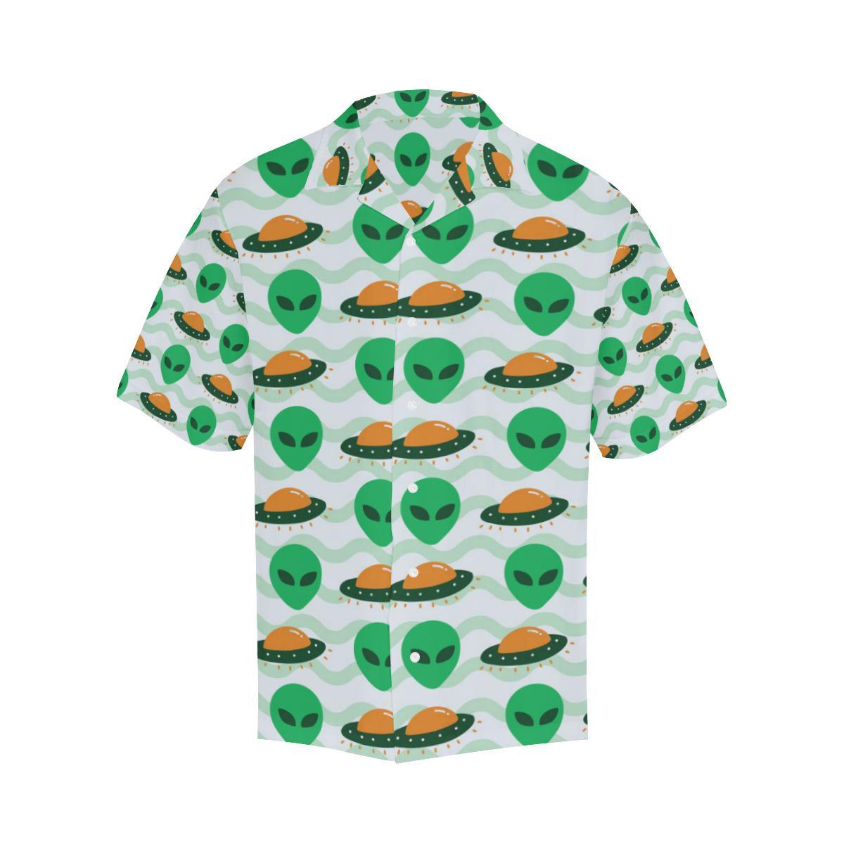 Ufo Aloha Shirt Green Alien Orange White Hawaii Ha17209