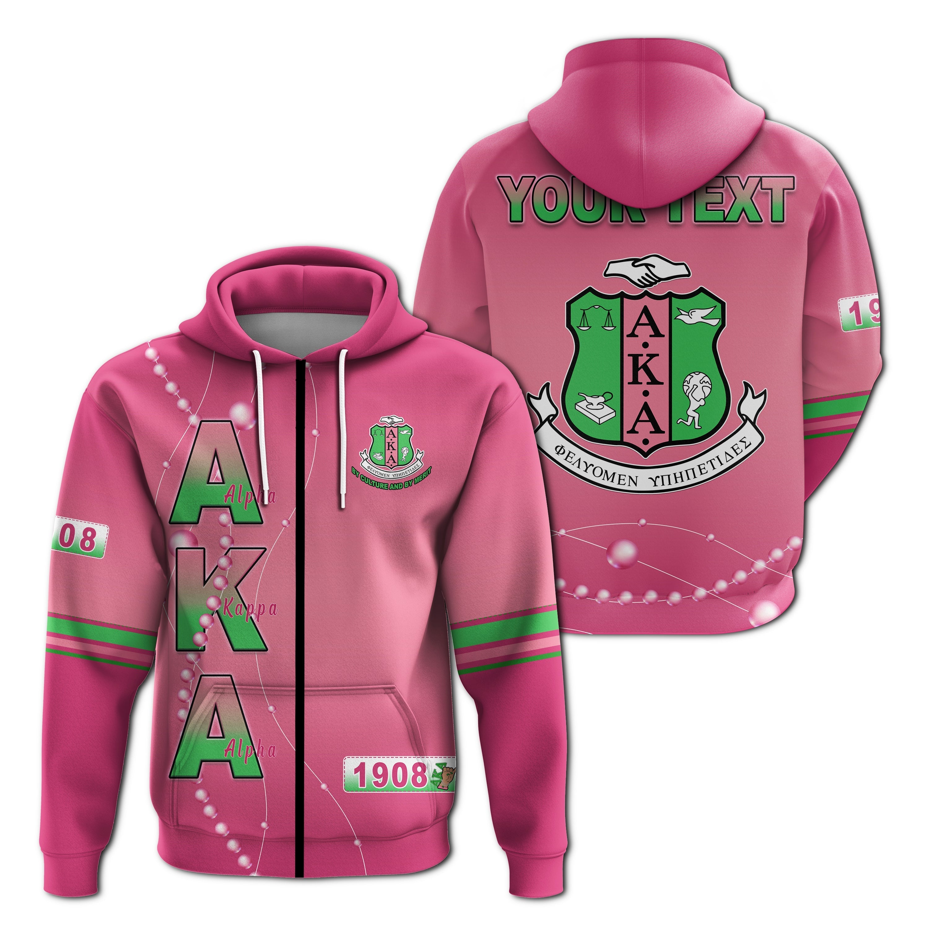 Alpha Kappa Alpha Personalized Zip Hoodie Pretty Girls With Pearl