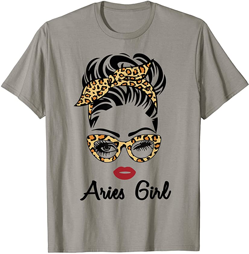 Aries Girl Woman Face Leopard Bandana Wink Eye T-Shirt