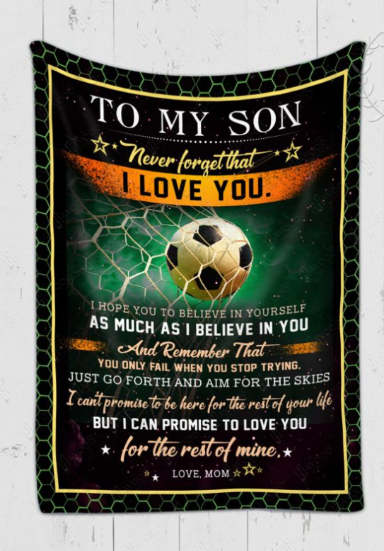 To My Son, Never Forget That I Love You, Love Soccer Fleece Blanket Gift For Soccer Lovers For Son Home Decor Bedding Couch Sofa Soft And Comfy Cozy