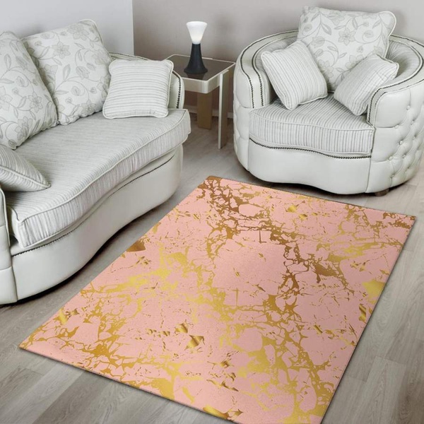 Pink Gold Marble Area Rug