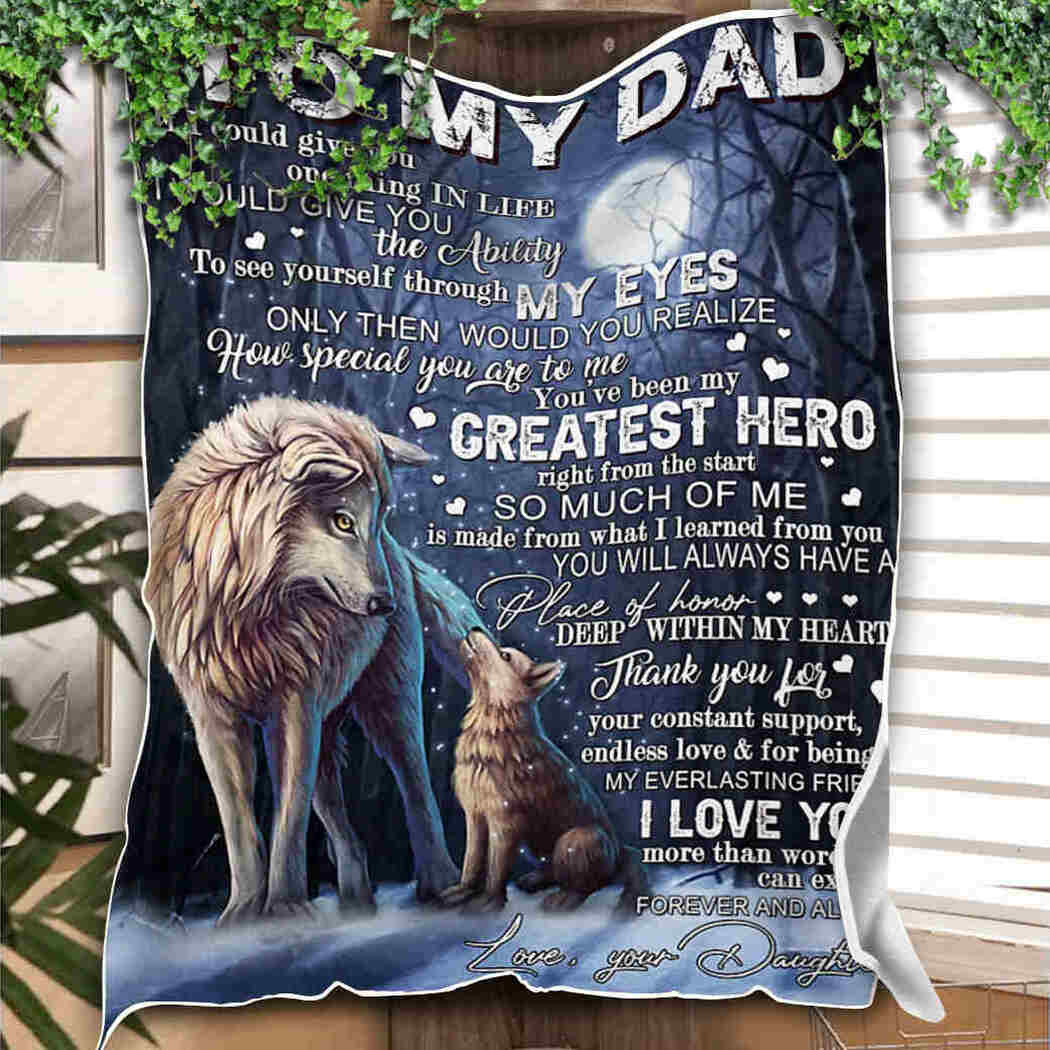 To My Dad,Wolf Forest Night Fleece Blanket Gift For Father Family Home Decor Bedding Couch Sofa Soft And Comfy Cozy