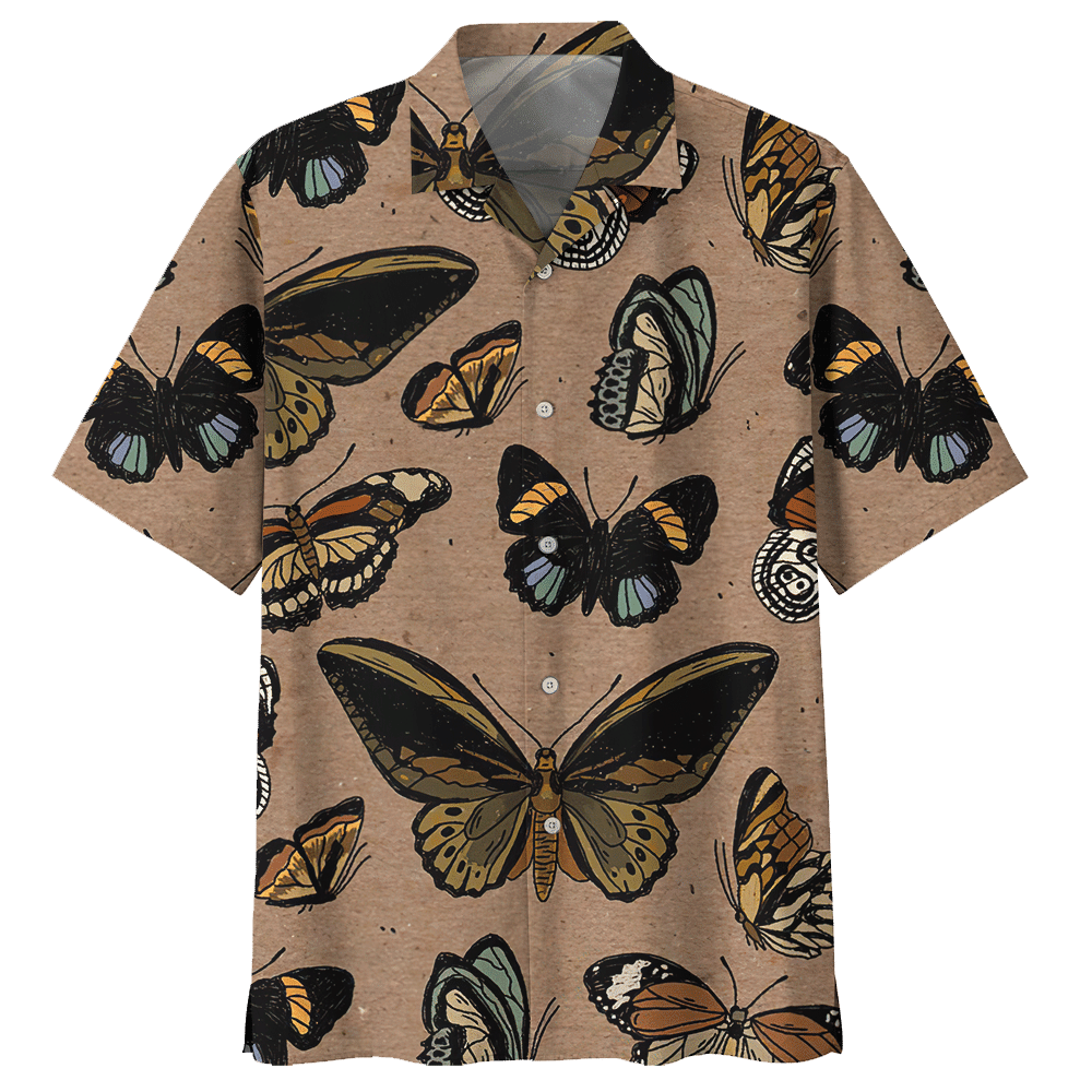 Butterfly Khaki Nice Design Unisex Hawaii Shirt For Men And Women Ha71630