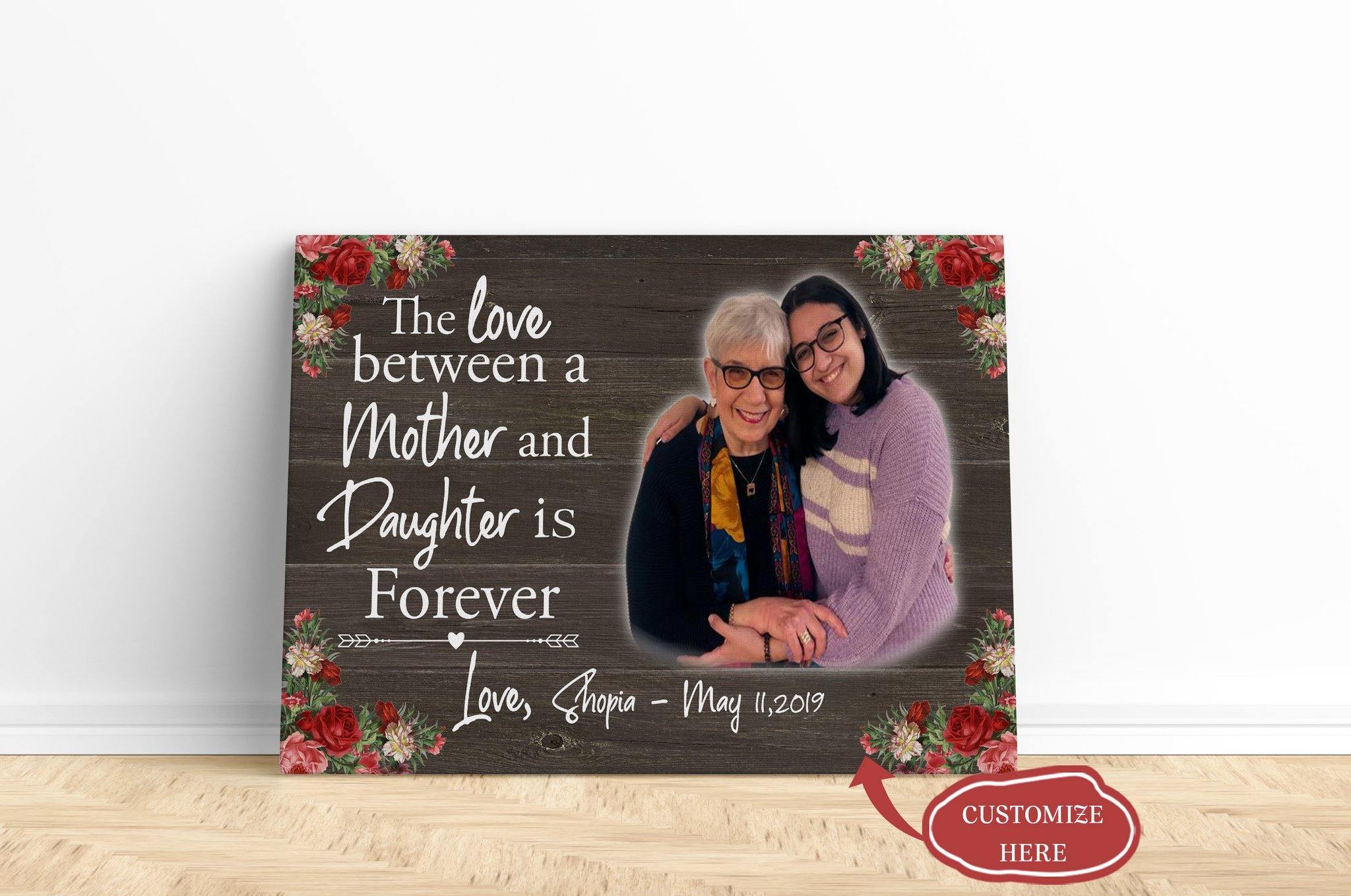 [Personalized Name, Date & Photo] Daughter & Mother Gift For Family Home Decor Wall Art Canvas Memorial Home Decor