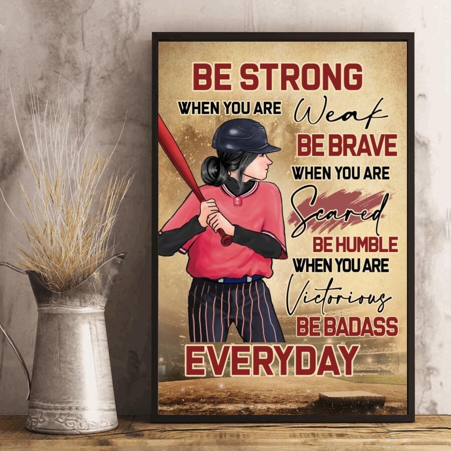 Softball Baseball Girl Poster –  Be Brave Humble Badass Canvas Home Décor Birthday Christmas Gifts For Women Girls Friend – Gigo Smart