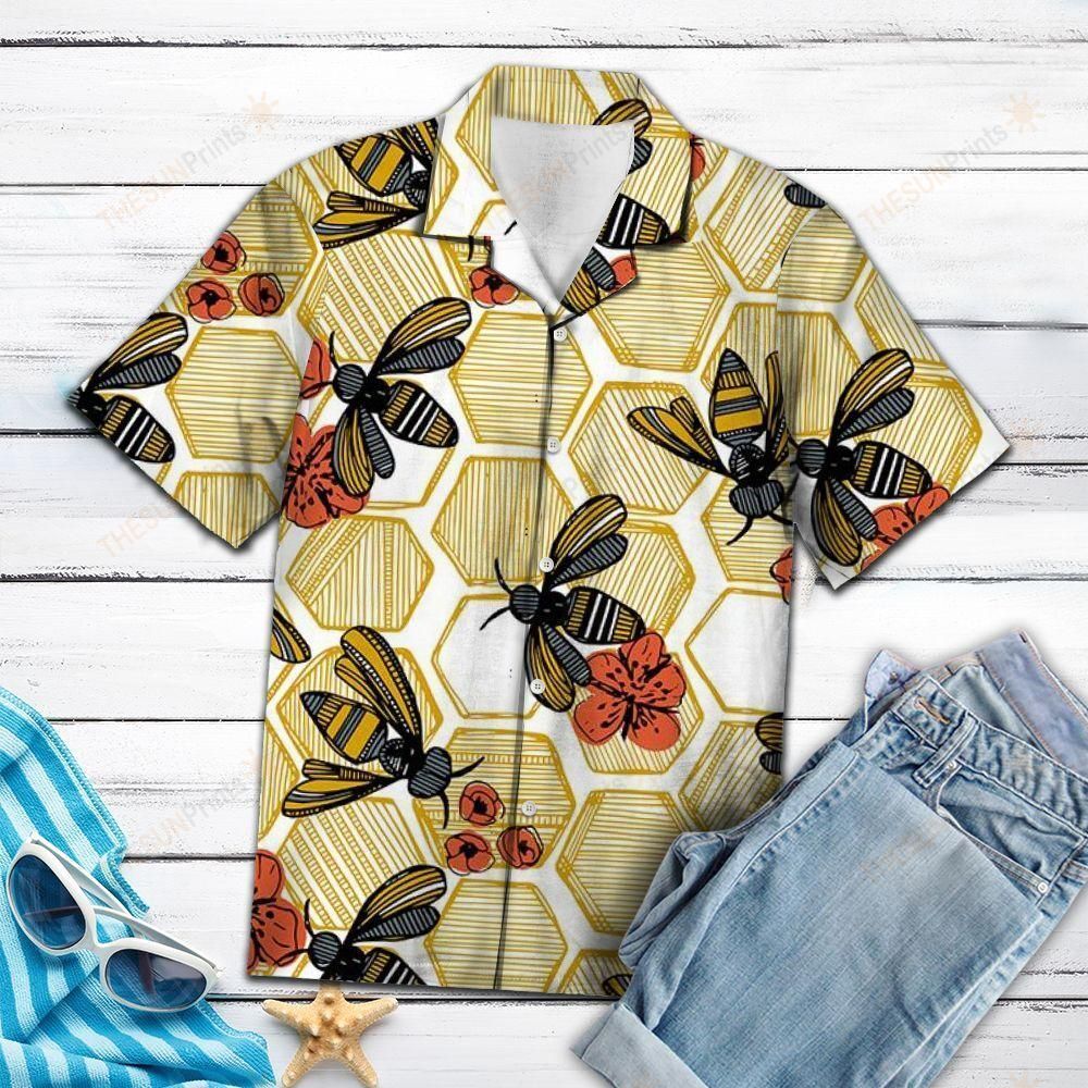 Honey Bee Hexagon Hawaiian Shirt Ha94826