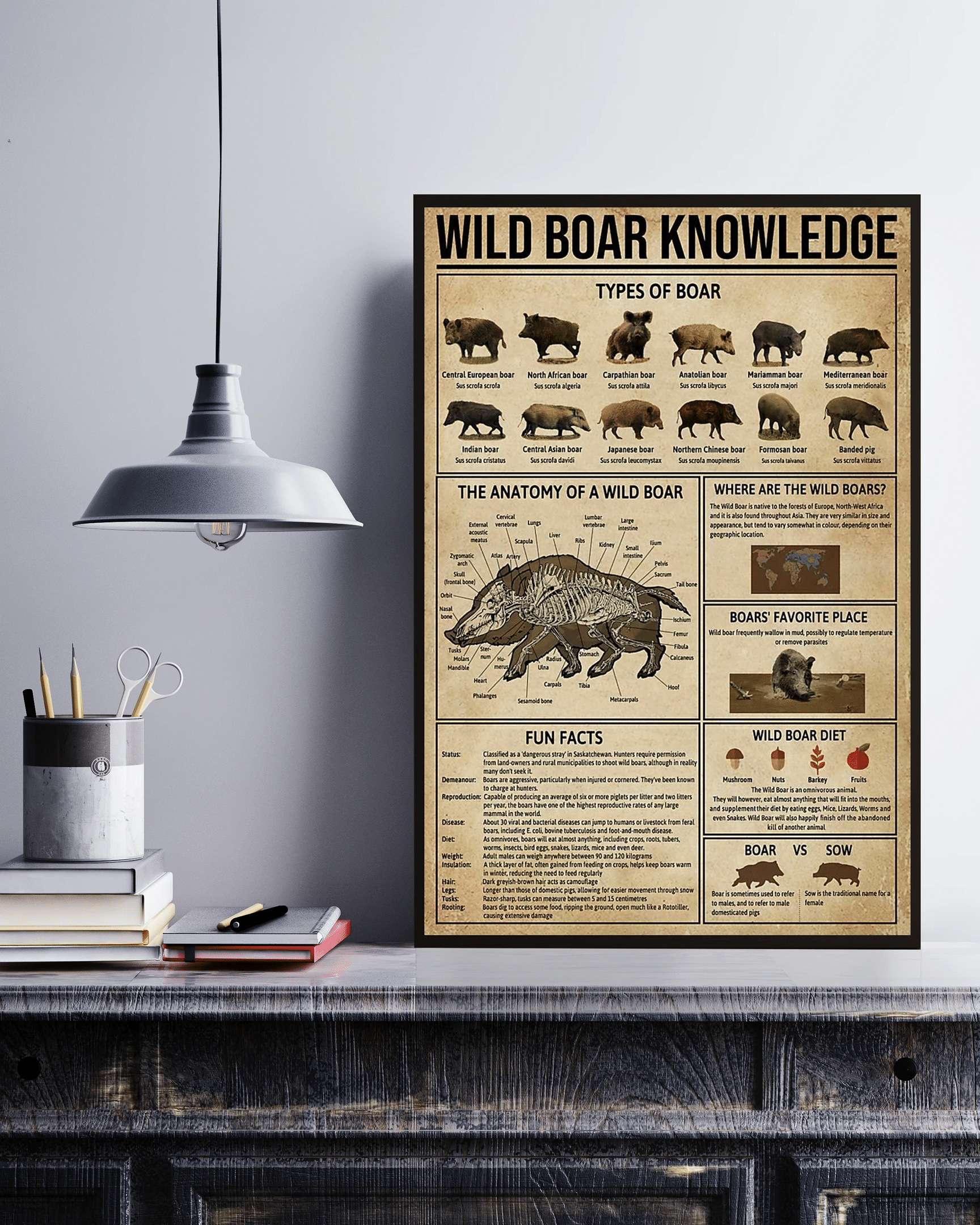 Wild Boar Knowledge Canvas Poster Wall Art