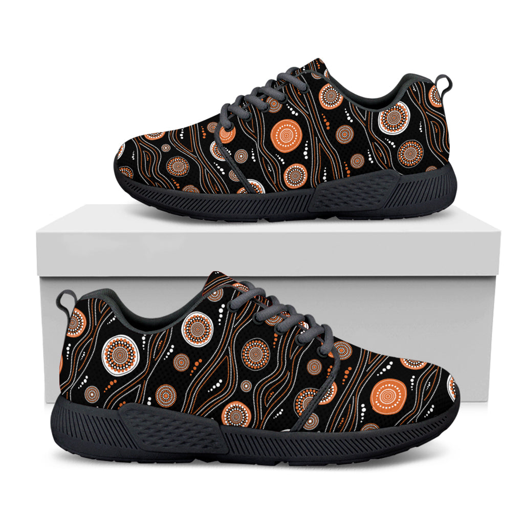 White And Orange Aboriginal Dot Print Black Athletic Shoes