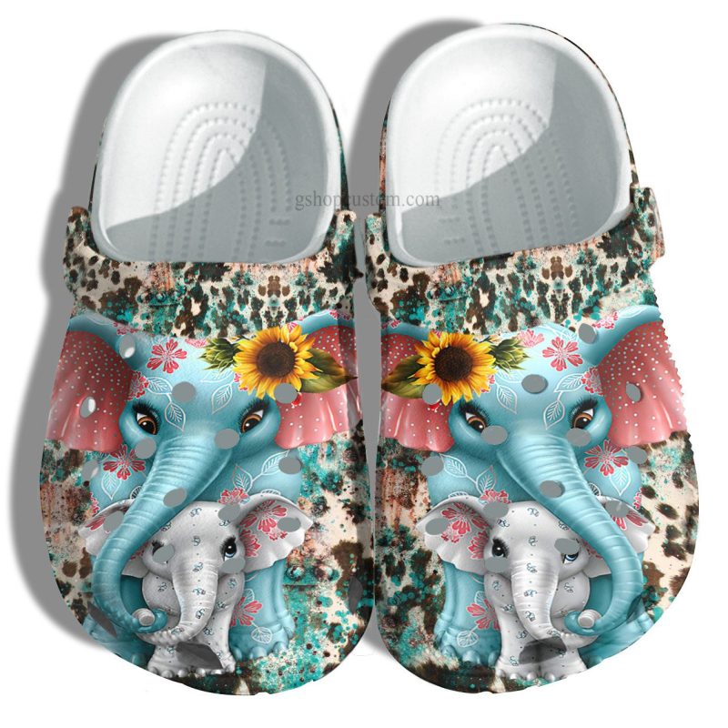 Elephant Mom Boho Leopard Skin Shoes – Elephant Mom And Baby Elephant Shoes Croc Clogs