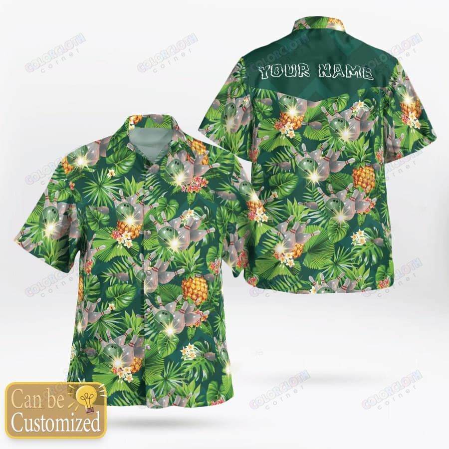 Uniques Bowling Shirts Green Tropical Custom Name Hawaii Shirt Ha111469