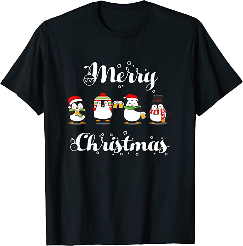 Merry Christmas Funny Drinking Penguin Beer Drinker T-Shirt